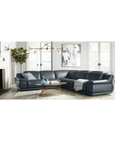 Furniture Daisley 6-pc. Leather "l" Shaped Sectional Sofa With 2 Power Recliners In Navy