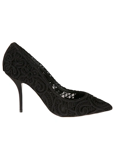 Dolce & Gabbana Embroidered Heart Pumps In Black