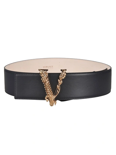 Versace V-logo Belt In Nera