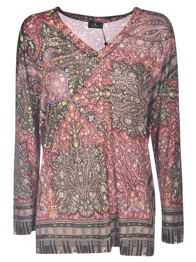 Etro Paisley Printed V-neck Top In Multicolor