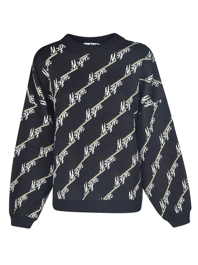 Msgm All-over Logo Crop Pullover In Black