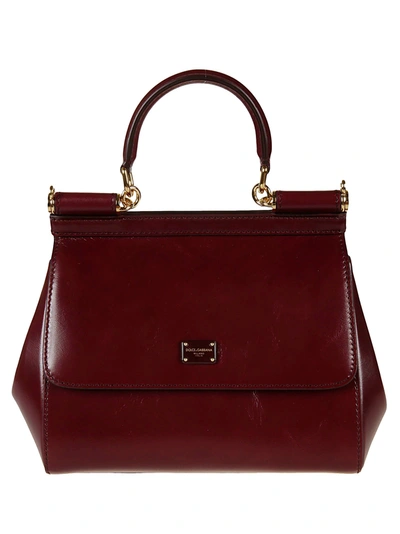 Dolce & Gabbana Logo Plate Flap Tote In Bordeaux