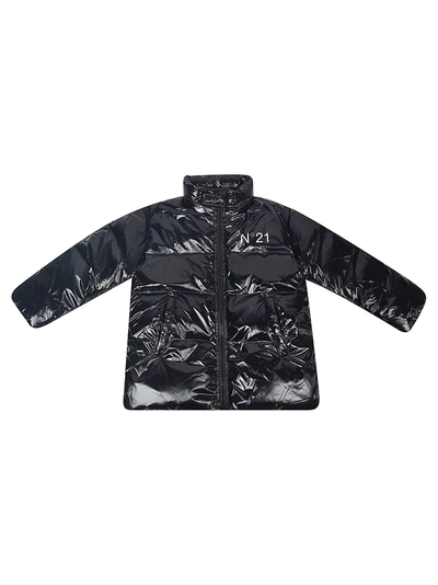 N°21 Kids' High-neck Logo Padded Jacket In Black