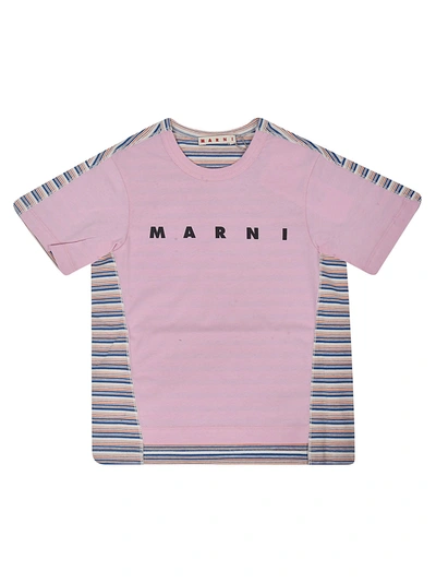Marni Kids' Stripe Detail Logo Top In Pink