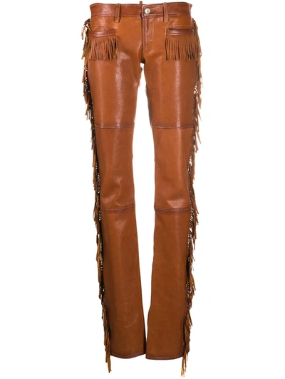 Dsquared2 Fringed Leather Trousers In Brown