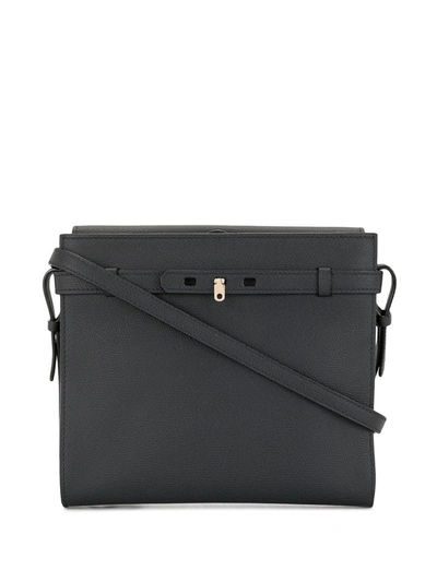 Valextra Medium B-tracollina Leather Shoulder Bag/clutch In Black