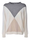 PESERICO COLOR BLOCK PULLOVER IN IVORY GREY AND BEIGE
