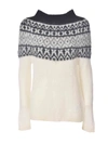 BLUMARINE PULLOVER IN IVORY COLOR FEATURING GREY INTARSIA
