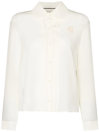 Gucci Embroidered Silk Crêpe Blouse In White
