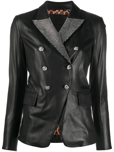 Philipp Plein Crystal-embellished Double-breasted Jacket In Black