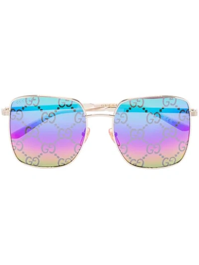Gucci Gg-monogram Square-frame Sunglasses In Blue