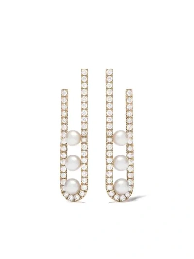 Yoko London 18kt Yellow Gold Sleek Akoya Pearl And Diamond Earrings