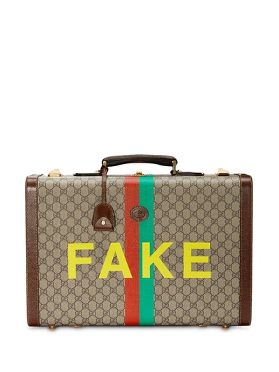 Gucci Multicoloured Fake/not Gg Supreme Suitcase In Neutrals
