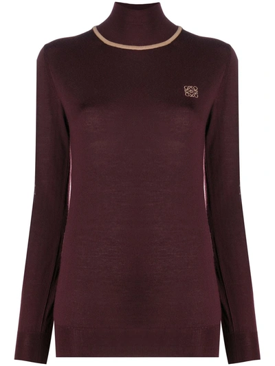 Loewe Anagram-embroidered High Neck Jumper In Red