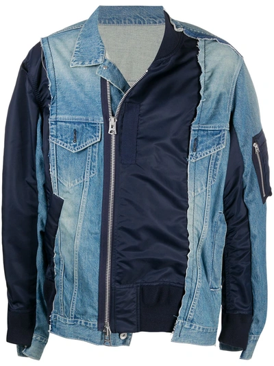 Sacai Contrast Bomber Jacket In Blue