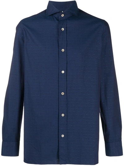 Borrelli Geometric-embroidered Cotton Shirt In Blue