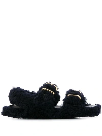 Marni Shearling Double-strap Sandals In Black