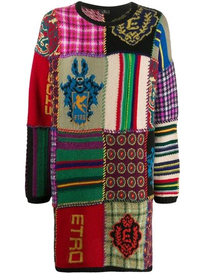 Etro Wool Jacquard Dress In Multicolor In Multicolour
