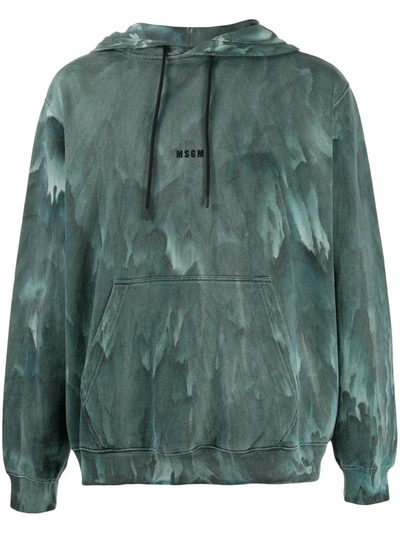 Msgm Chest Logo Cotton Hoodie In Green