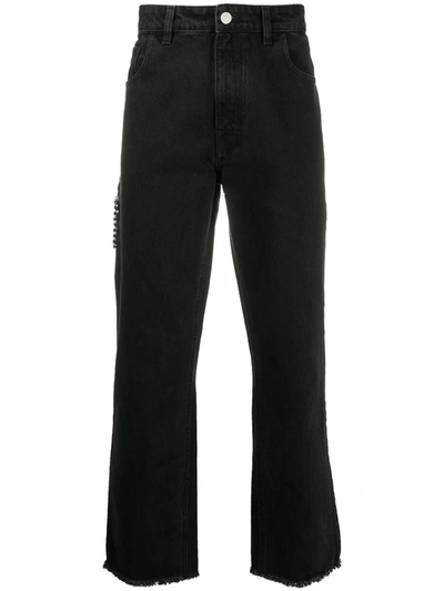Raf Simons Frayed Hems Straight-leg Jeans In Black