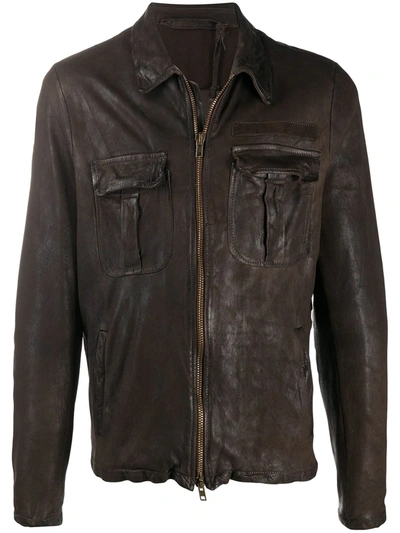 Salvatore Santoro Zip-up Leather Shirt Jacket In Brown