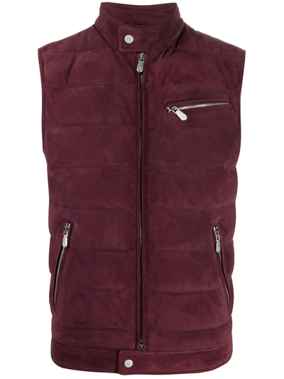 Eleventy Quilted Suede Gilet In Red