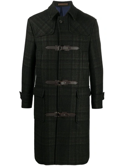 Eleventy Tartan Buckle-fastening Coat In Green