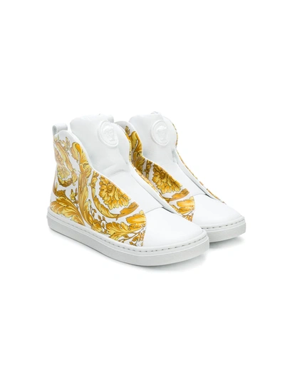Young Versace Kids' High-top Patterned Trainers In White