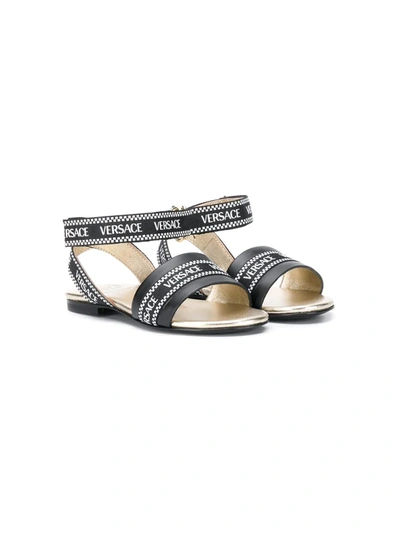 Young Versace Kids' Logo Open-toe Sandals In Black