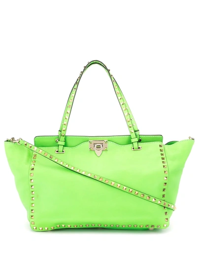 Pre-owned Valentino Garavani Rockstud Tote Bag In Green