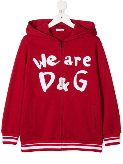 Dolce & Gabbana Kids' Logo Print Zipped Hoodie In Red