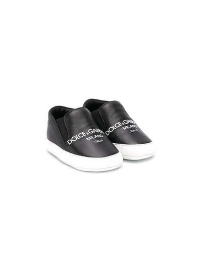 Dolce & Gabbana Babies' Logo Slip-on Sneakers In Black