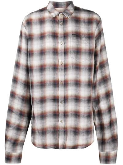 Dsquared2 Checked Button Down Sharpei Sleeve Shirt In Grey White Black Red