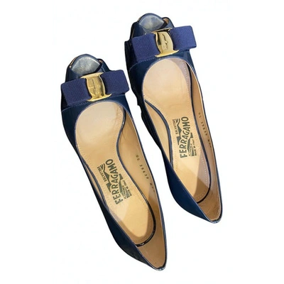 Pre-owned Ferragamo Blue Patent Leather Sandals