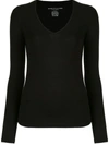 Majestic Soft Touch Long-sleeve V-neck Tee In Black