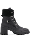 Moncler Corinne Leather And Faux Shearling-trimmed Rubber Ankle Boots In Black