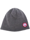 Canada Goose Logo Patch Knitted Beanie In Grey