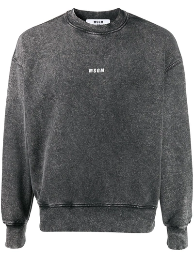Msgm Micro Logo Cotton Sweatshirt In Grey