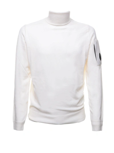 C.p. Company White 'turtle Neck Lens' Sweater