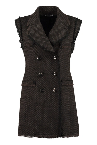 Dolce & Gabbana Wool Blend Waistcoat In Black/brown
