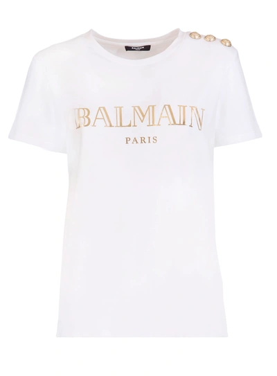 Balmain Btn Vintage Logo T-shirt In Gad Blanc Or