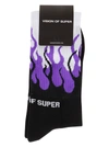 VISION OF SUPER BLACK SOCKS PURPLE FLAMES,VOS.SOCKSPU BLACK