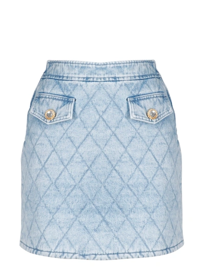 Alessandra Rich Quilted Denim Mini Skirt In Blue