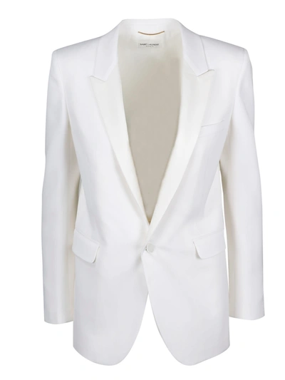 Saint Laurent Tuxedo Jacket In Grain De Poudre In White