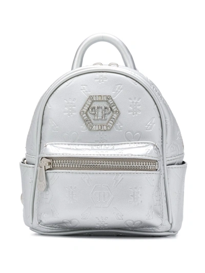 Philipp Plein Kids' Logo-embossed Backpack In 70 Silver