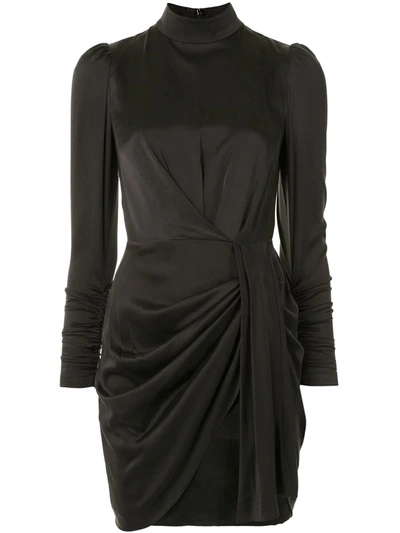 Zimmermann Ladybeetle Drape Long-sleeve Silk-satin Sheath Dress In Black