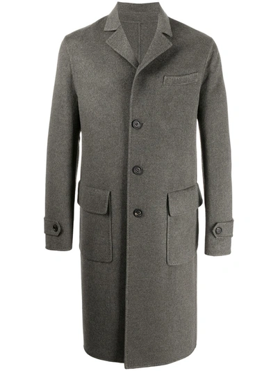 Eleventy Single Breasted Button Up Coat In Grey