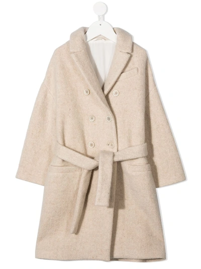 Brunello Cucinelli Kids' Double-breasted Wool Coat In White