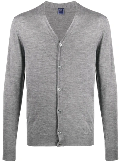 Fedeli V-neck Ribbed Knit Cardigan In Grey