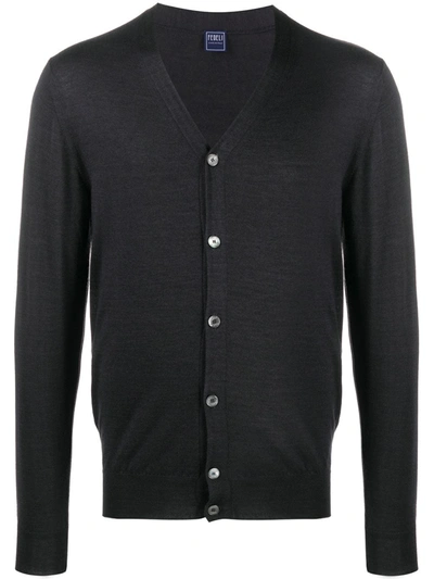 Fedeli V-neck Ribbed Knit Cardigan In Grey